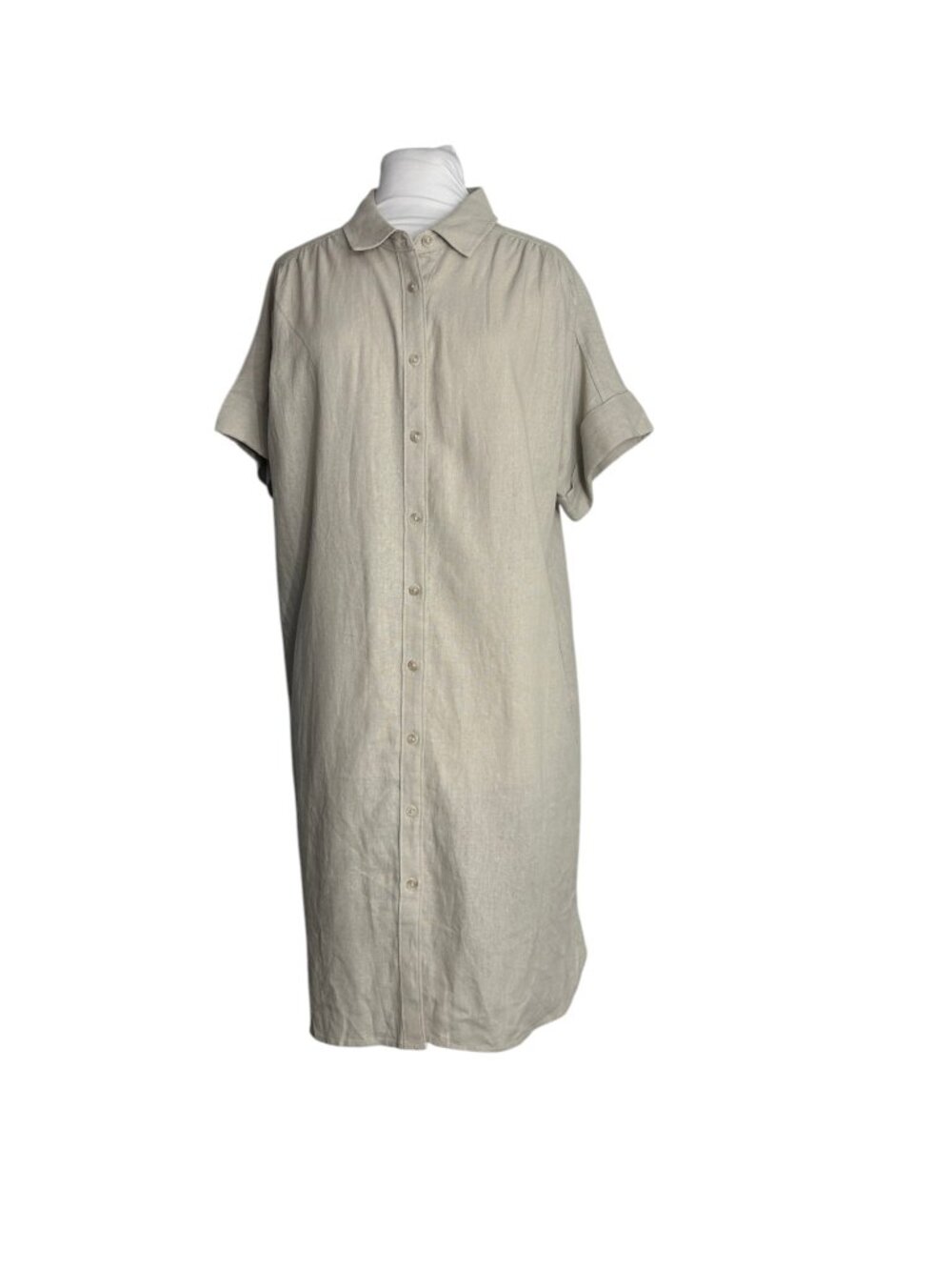 Well Worn Womens Size Large Linen Blend Shirt Dress Button Front Short Sleeve